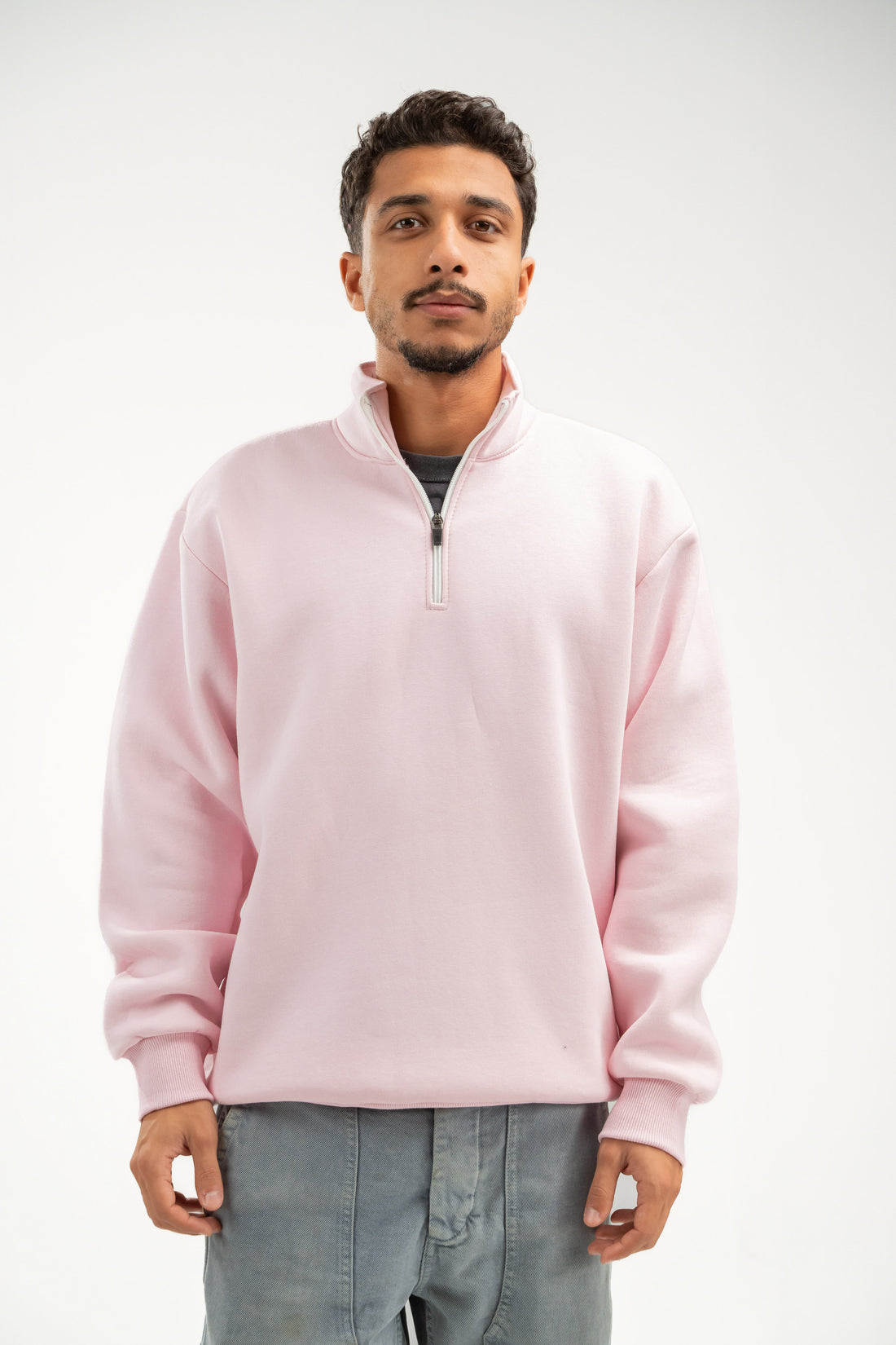 QUARTER-ZIP LIGHT PINK SWEATSHIRT