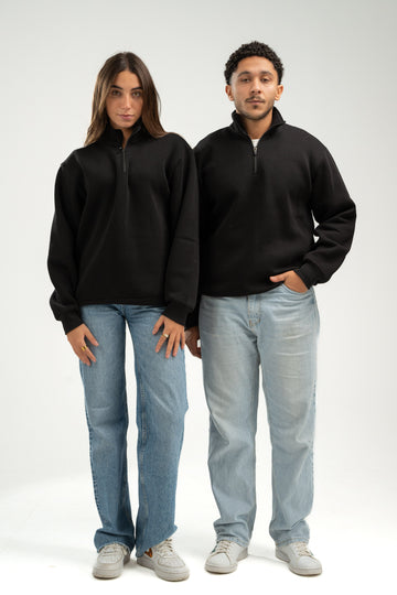 QUARTER-ZIP BLACK SWEATSHIRT