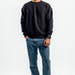 BLACK RIBBED DIAGONAL CREWNECK
