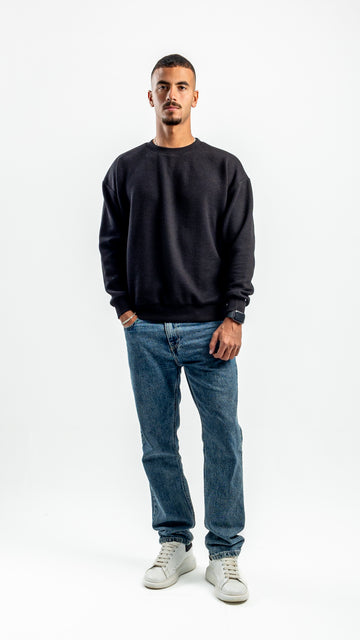 BLACK RIBBED DIAGONAL CREWNECK