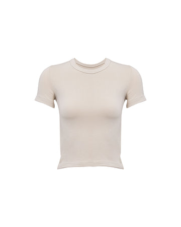 BEIGE COTTON - SHORT SLEEVES TOP