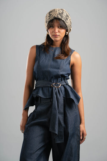 BLUE LIGHT WEIGHT DENIM TOP WITH GOLD DETAIL