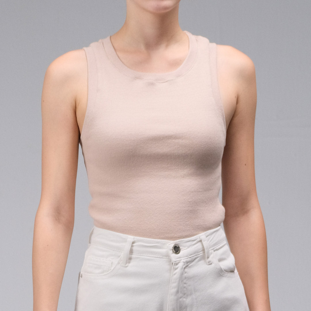 BEIGE RIBBED TANK-TOP