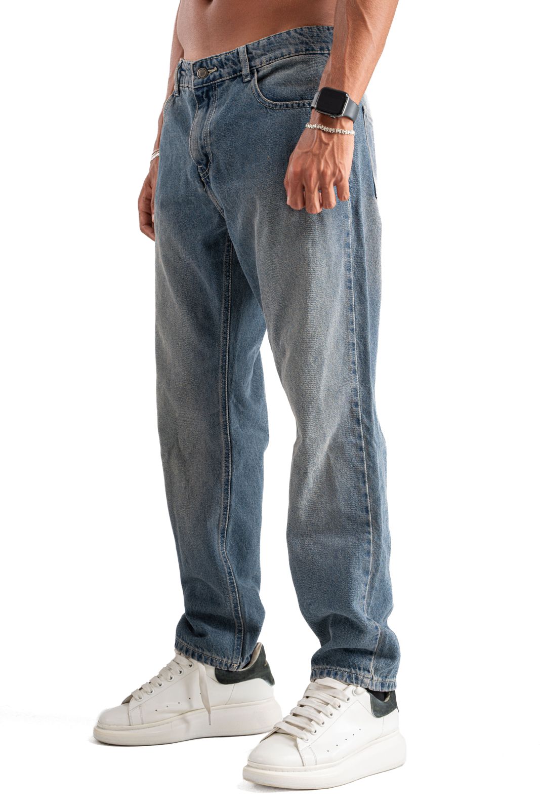 WASHED GREEN STRAIGHT LEG DENIM PANTS