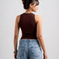 BROWN RIBBED TANK TOP WITH STUDS