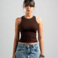 BROWN RIBBED TANK TOP WITH STUDS