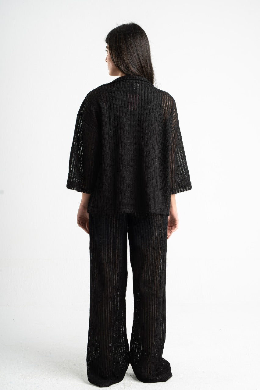BLACK SEMI SHEER KNITTED PANTS