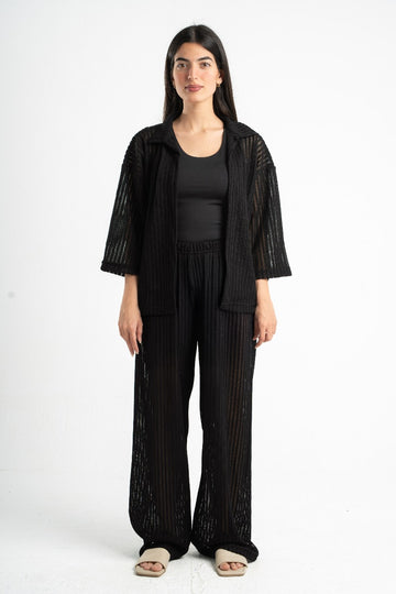 BLACK SEMI SHEER KNITTED PANTS