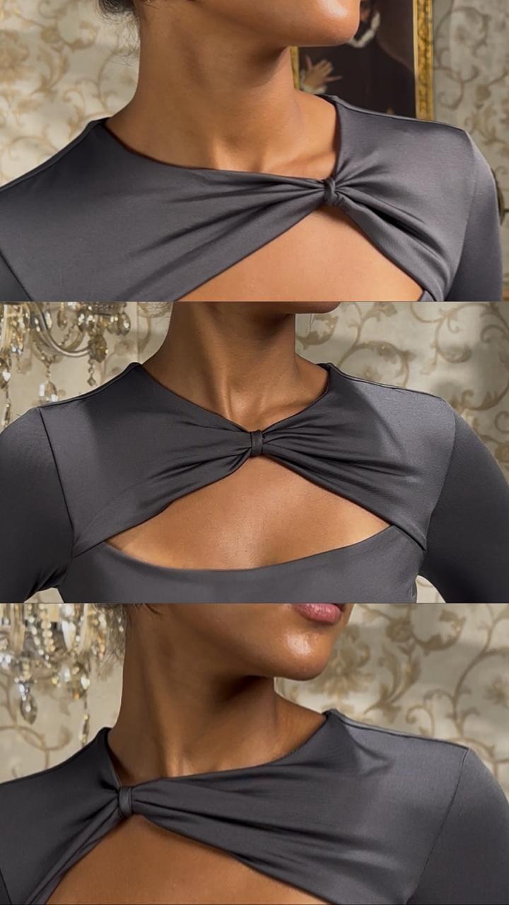 DARK GREY FRONT TWIST CUT-OUT TOP