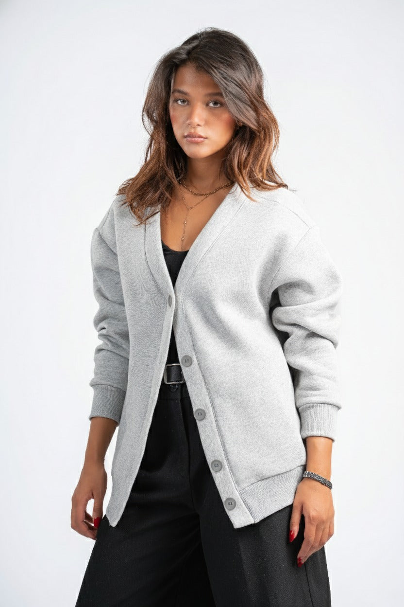 ASH GREY BUTTON UP CARDIGAN