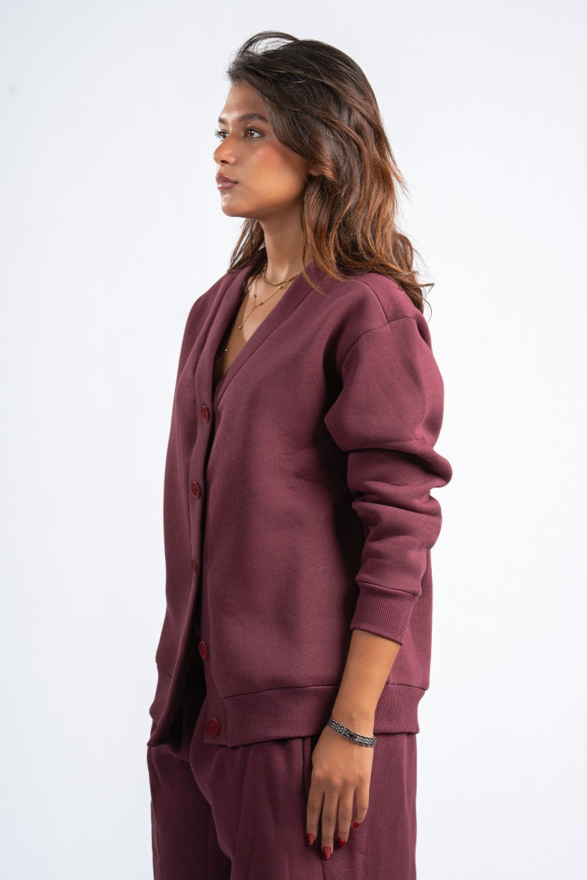 BURGUNDY BUTTON UP CARDIGAN