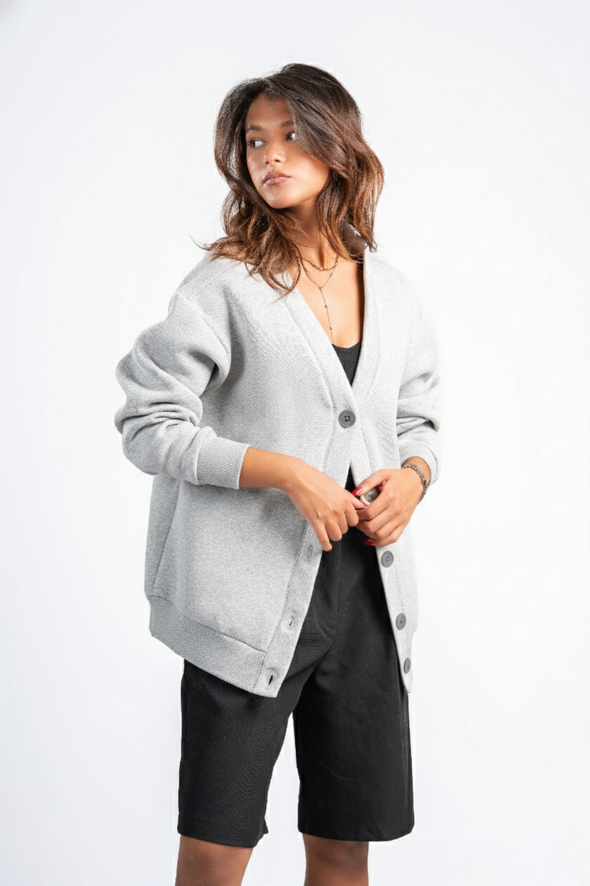 ASH GREY BUTTON UP CARDIGAN