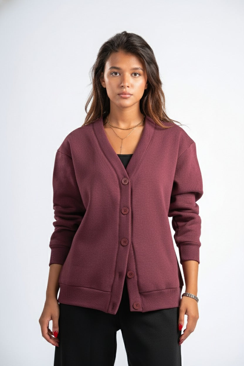 BURGUNDY BUTTON UP CARDIGAN