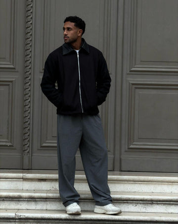 AFTERHOUR BLACK JACKET WITH LEATHER COLLAR