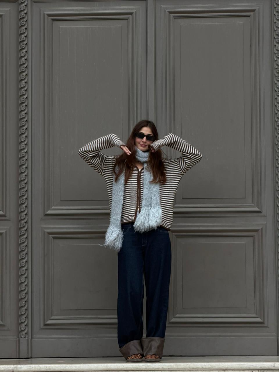 BROWN STRIPE ZIP EDIT