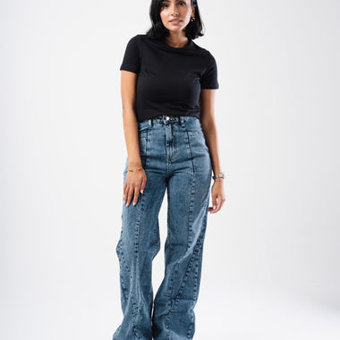 BLUE STITCHED BAGGY JEANS