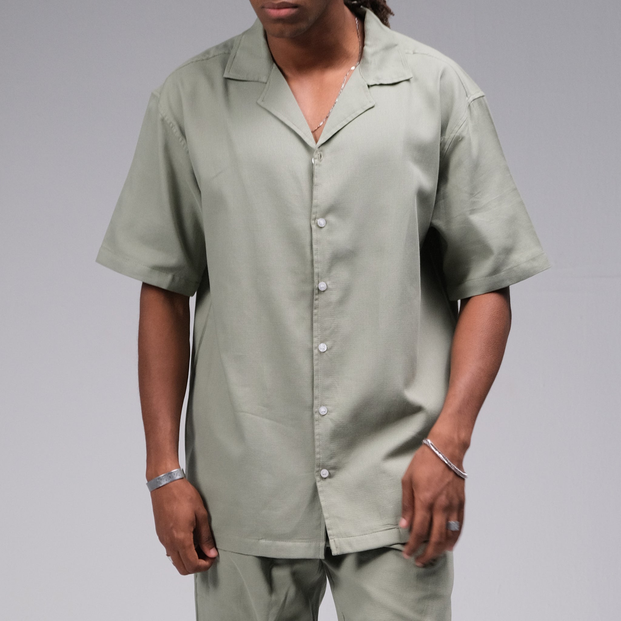 OLIVE GREEN SHORT SLEEVE WAFFLE SHIRT