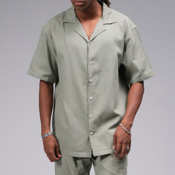 OLIVE GREEN SHORT SLEEVE WAFFLE SHIRT