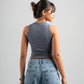 DARK GREY RIBBED TANK TOP WITH STUDS