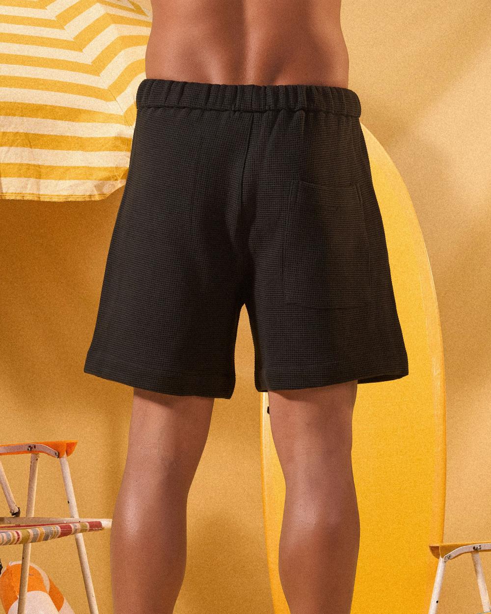 BLACK WAFFLE SHORTS