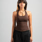 DARK BROWN HALTER NECK BASIC TOP