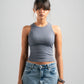 DARK GREY RIBBED TANK TOP WITH STUDS