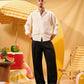 BLACK PLEATED LINEN PANTS
