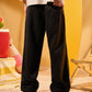 BLACK PLEATED LINEN PANTS