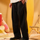 BLACK PLEATED LINEN PANTS