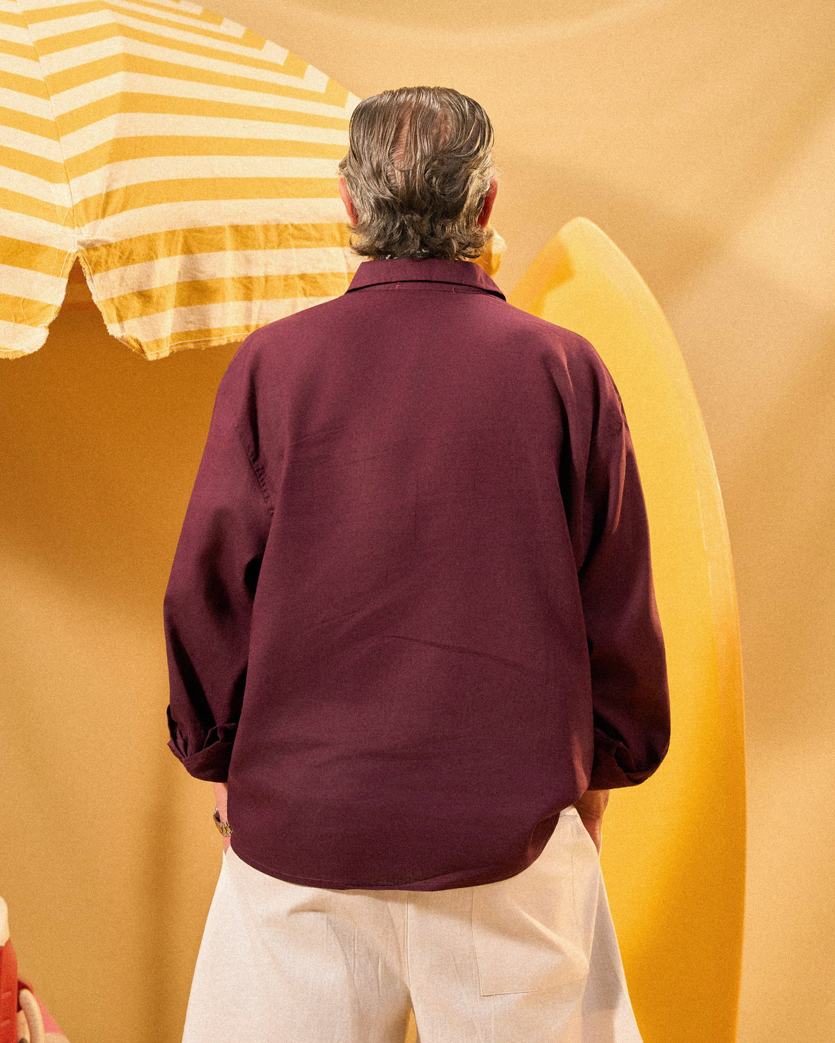 BURGUNDY LINEN BOXY SHIRT
