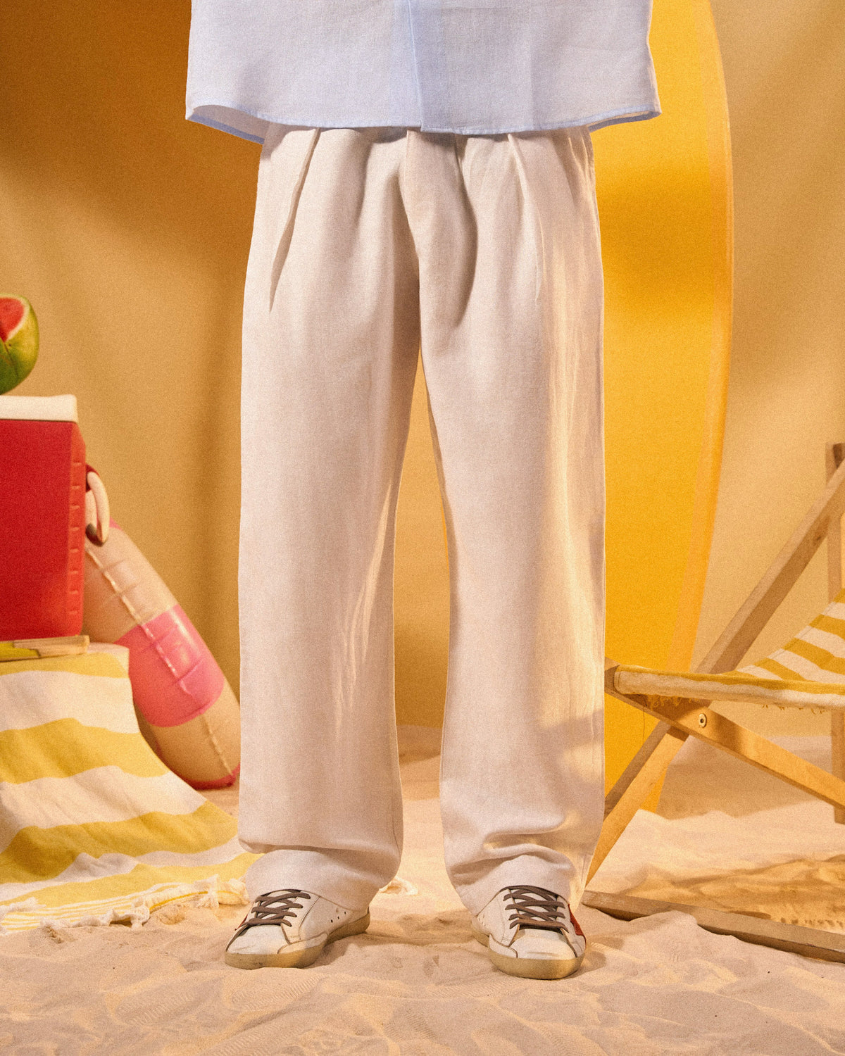OFF WHITE PLEATED LINEN PANTS