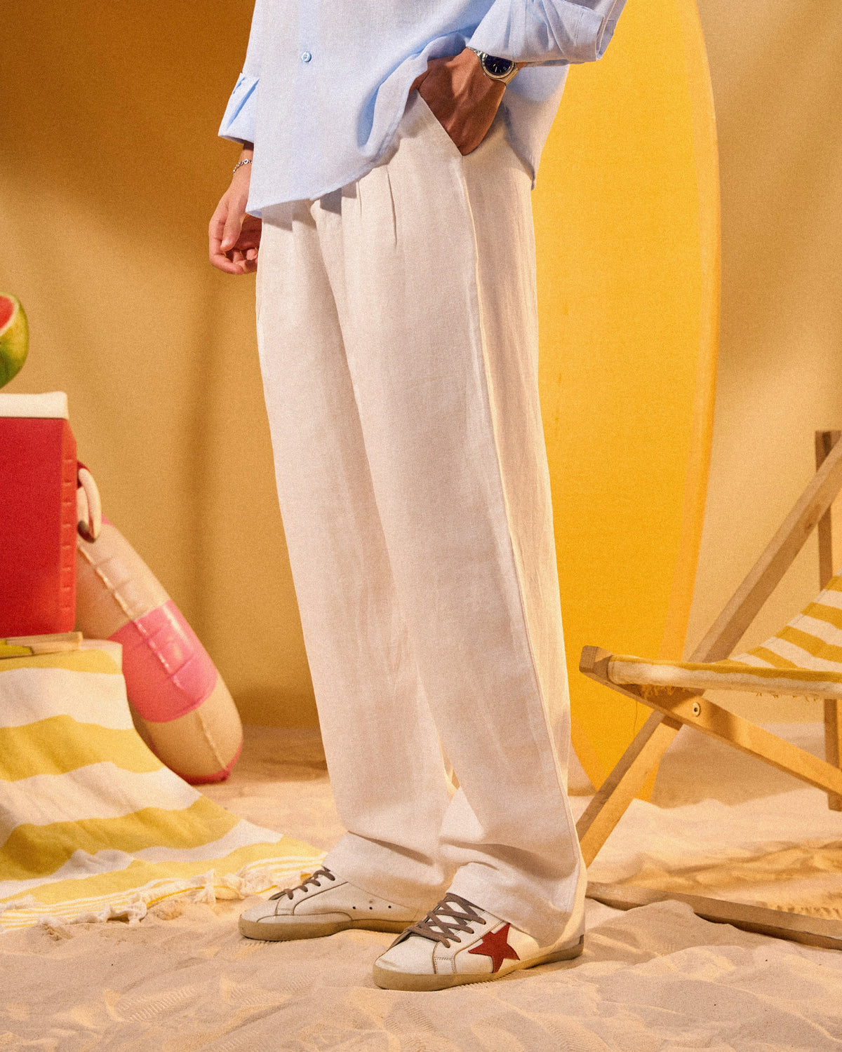 OFF WHITE PLEATED LINEN PANTS