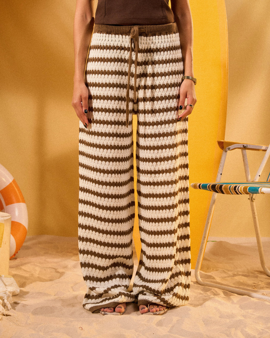 OFFWHITE X BROWN STRIPED KNITTED PANTS