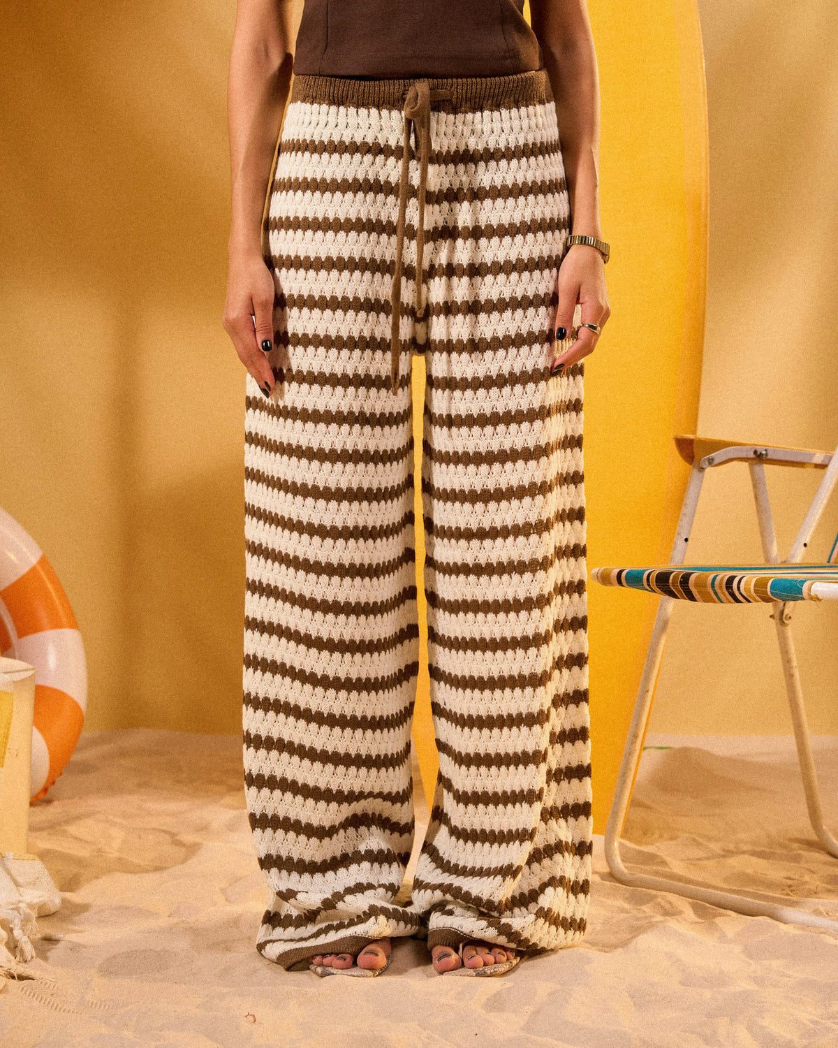 OFFWHITE X BROWN STRIPED KNITTED PANTS