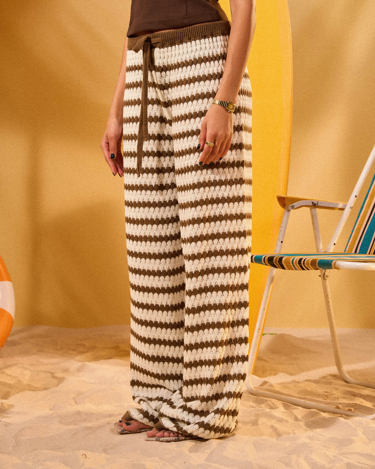 OFFWHITE X BROWN STRIPED KNITTED PANTS