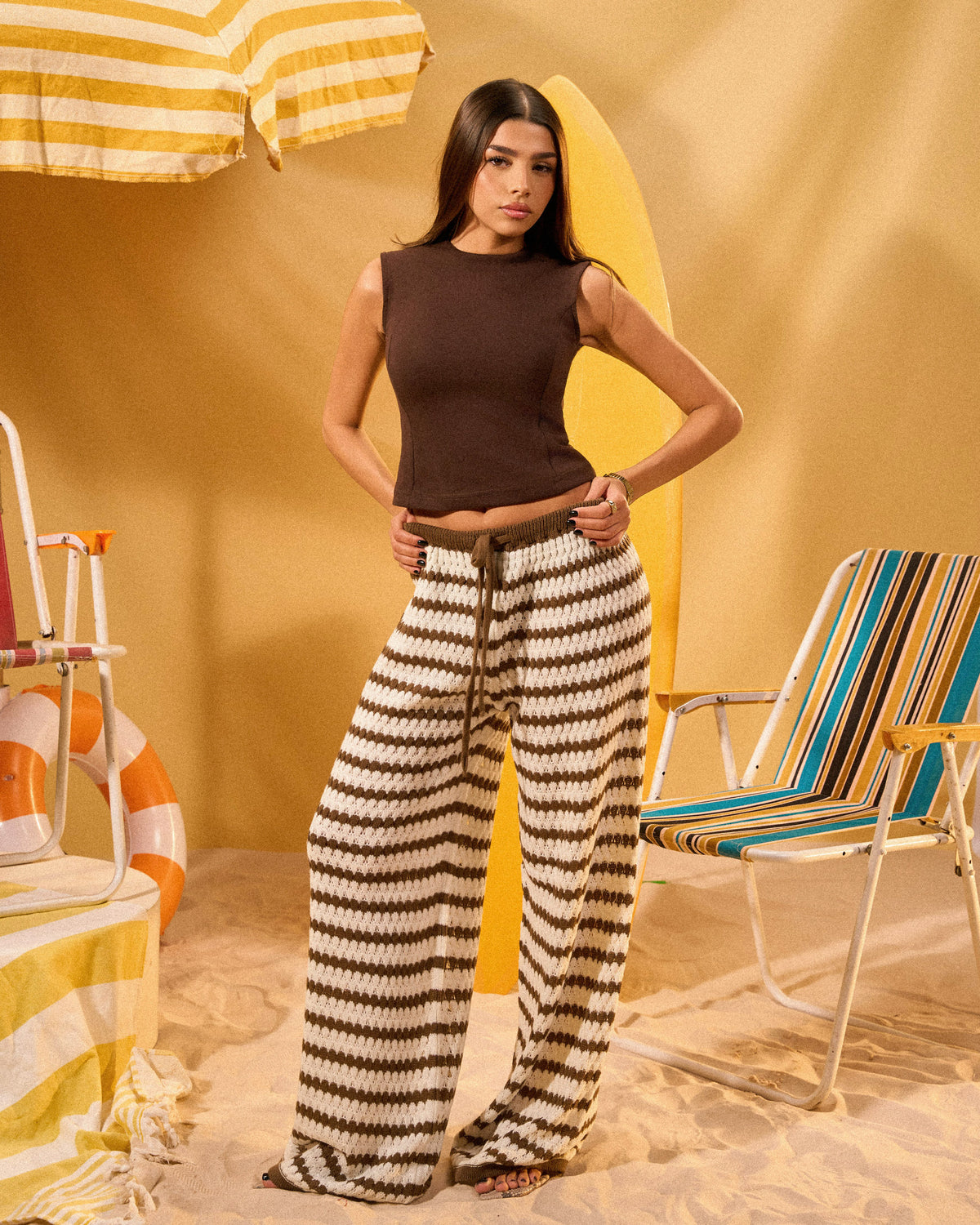 STRIPED KNITTED PANTS