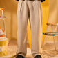 BEIGE PLEATED LINEN PANTS