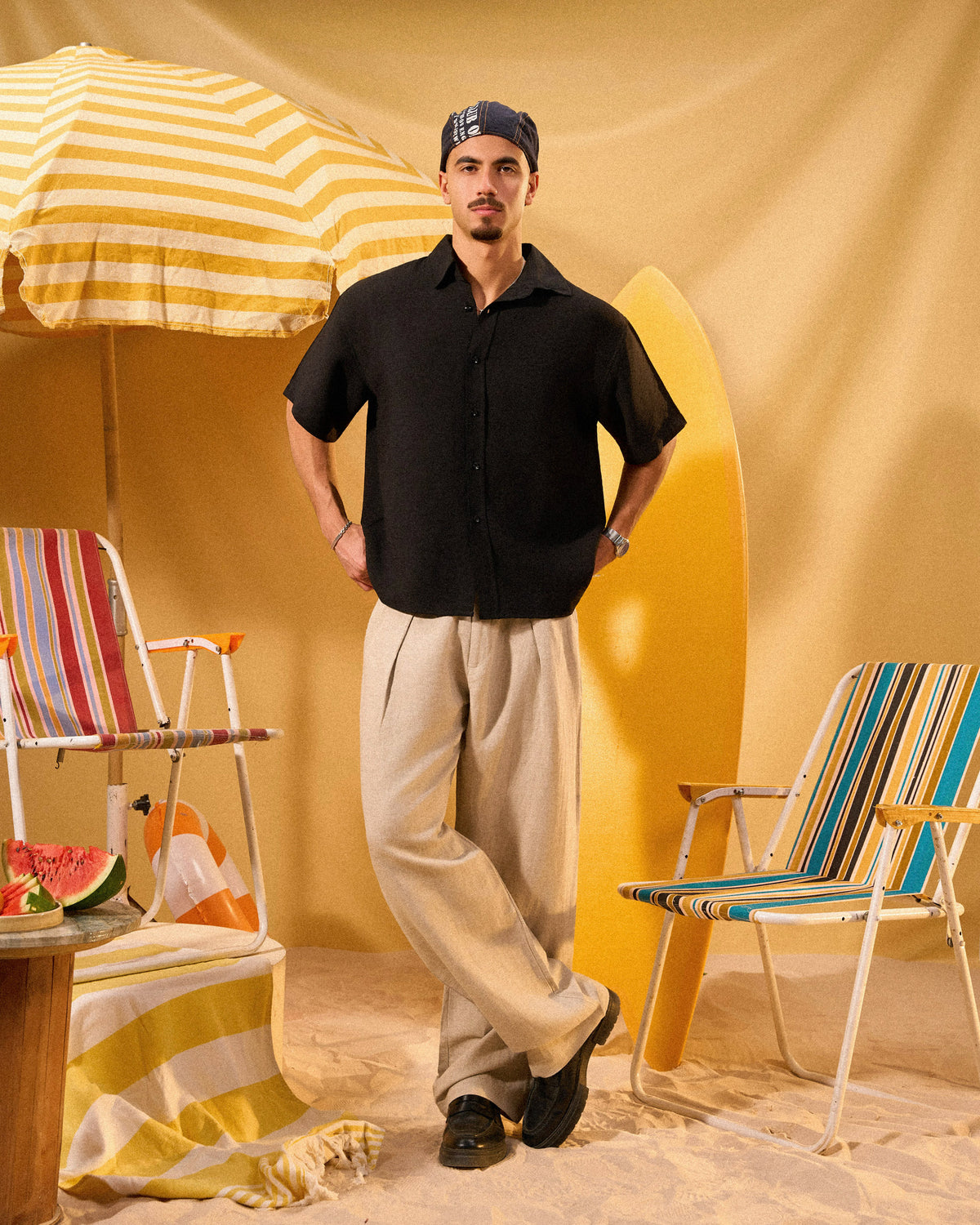 BEIGE PLEATED LINEN PANTS