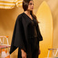 BLACK WOMEN'S STUDDED LINEN PONCHO