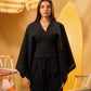 BLACK WOMEN'S STUDDED LINEN PONCHO