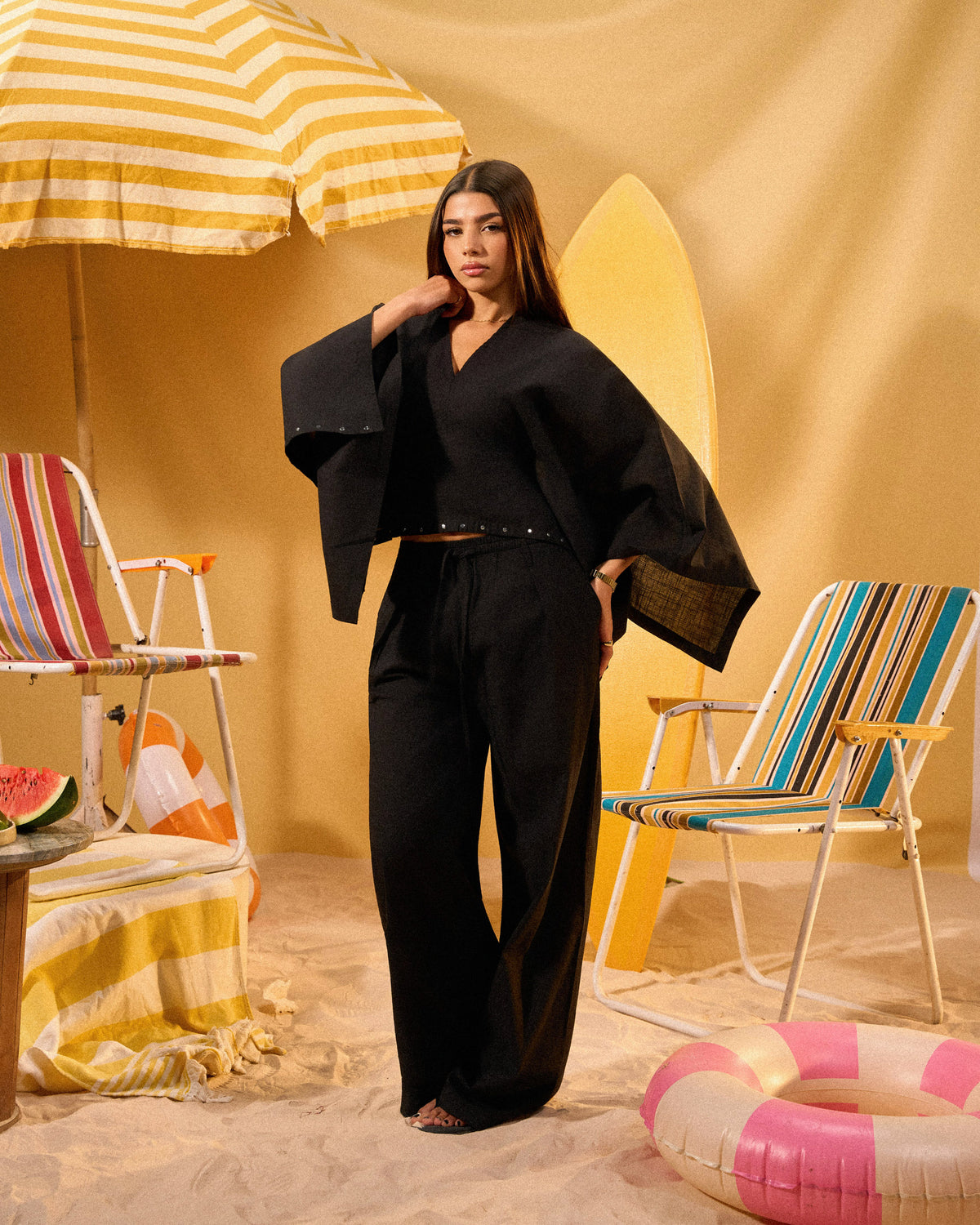 WOMEN'S STUDDED LINEN PONCHO