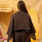 DARK BROWN WOMEN'S STUDDED LINEN PONCHO