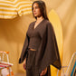 DARK BROWN WOMEN'S STUDDED LINEN PONCHO