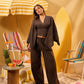 DARK BROWN WOMEN'S STUDDED LINEN PONCHO