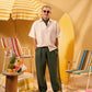 DARK GREEN PLEATED LINEN PANTS