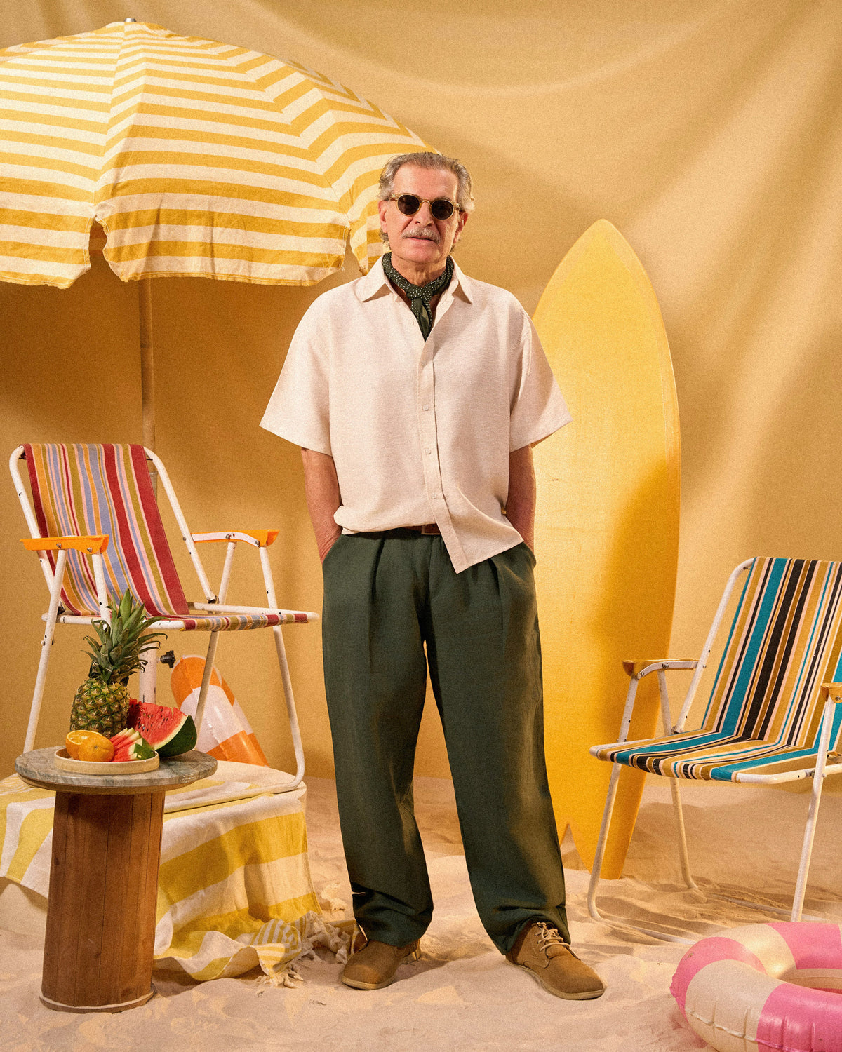 DARK GREEN PLEATED LINEN PANTS