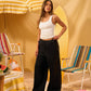 BLACK WOMEN'S WIDE LEG STUDDED SWEATPANTS