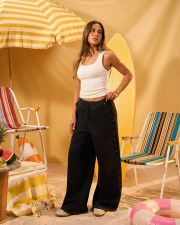 BLACK WOMEN'S WIDE LEG STUDDED SWEATPANTS