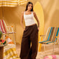BROWN WOMEN'S WIDE LEG STUDDED SWEATPANTS