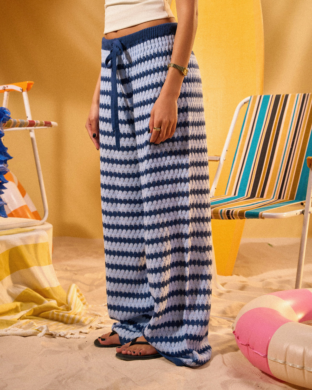 NAVY X SKY-BLUE STRIPED KNITTED PANTS